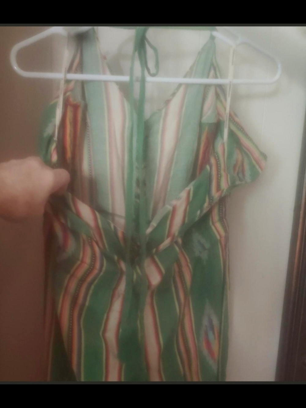 Judith March Bohemian Halter Green Striped  Jumpsuit - Picture 4 of 6